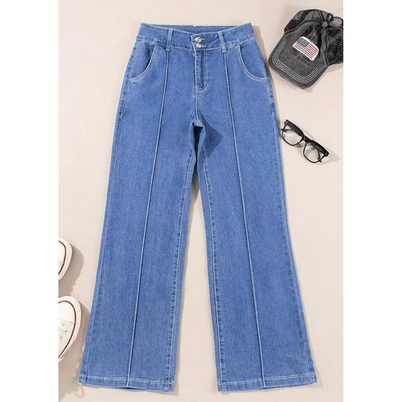 Sidefeel size 6 NWT Wide Leg Jeans Casual Baggy High Waisted blue Denim Pants - Picture 3 of 6